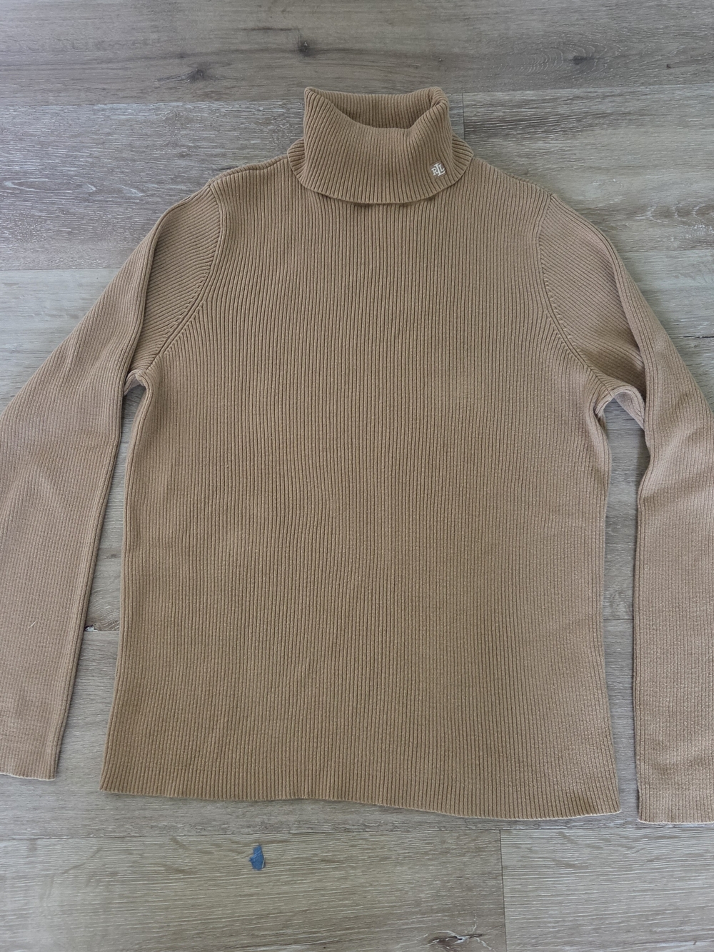 Lauren Ralph Lauren Women's Camel Tan Ribbed Turtleneck Cotton Sweater Size XL